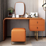 Luxurious Leather Vanity Makeup Table Set 2 Drawers Vanity Table with Mirror & Stool