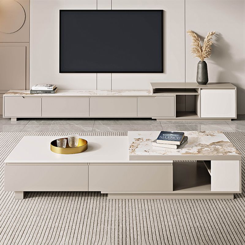 Rectangle Single Coffee Table Stone Cocktail Table with Storage Drawers