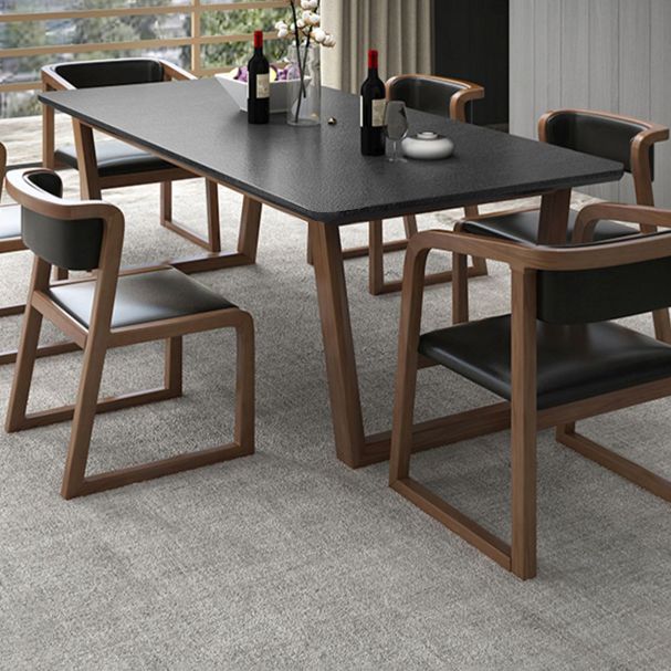 Tavolo da pranzo moderno rettangolare per tavolo da pranzo con piano in pietra nera domestica