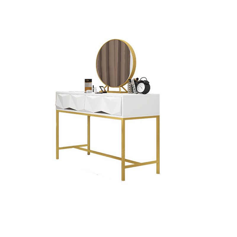 Glam Wood Vanity Table in White 31.5" H Dressing Table with Mirror and Stool