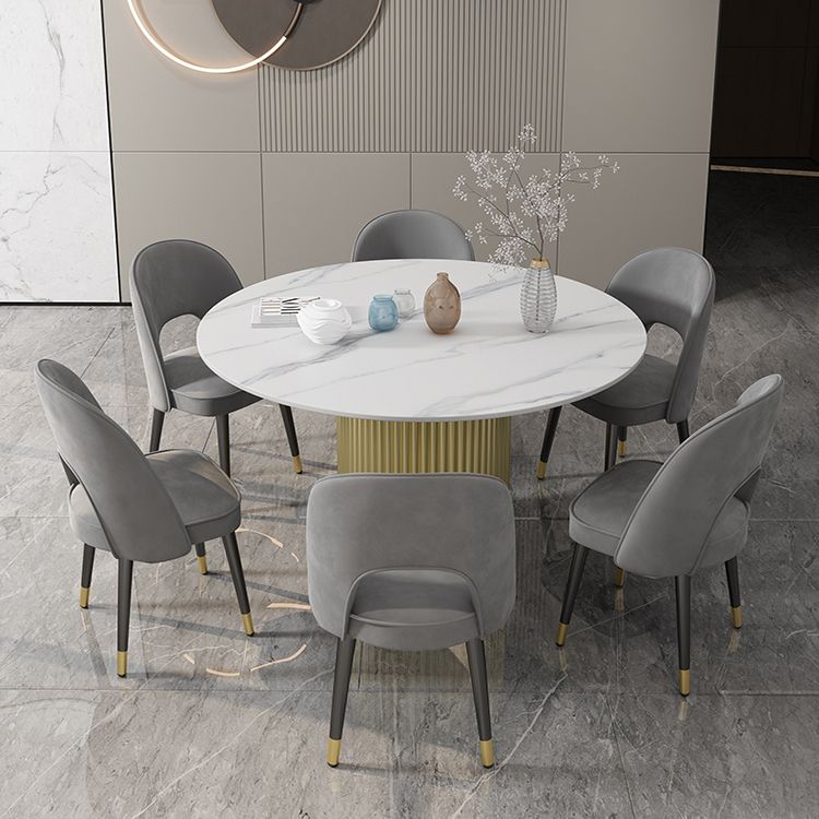 Glam 1/7 Pieces Dining Set Round Stone Dining Table for Dining Room Clearhalo 'Dining Room Sets' 'Dining Tables & Seating' 'dining_room_set' 'furn' 'furn_dining_room_set' 'Furniture' 'furniture_dining_room_set' 'Kitchen & Dining Furniture' 1200x1200_0ff450db-9849-4e5f-b7be-f329e78e48d0