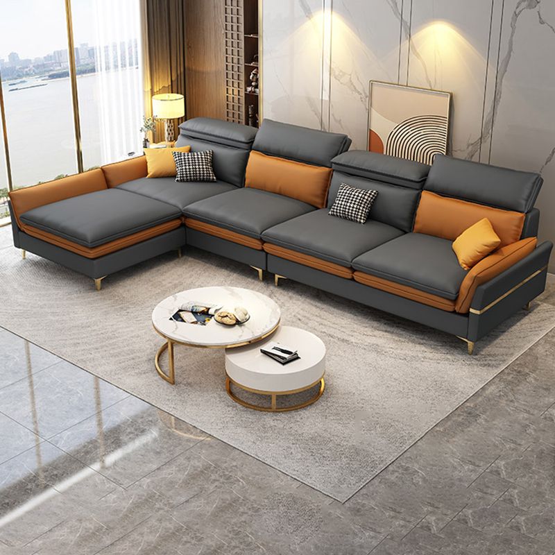 4-seat Faux Leather Sectional Sofa 31.50" High Sofa for Living Room Clearhalo 'furn' 'furn_sectionals' 'Furniture' 'Living Room Furniture' 'Sectionals' 1200x1200_0ff598c1-296d-415b-8cce-2c74cc3786b7