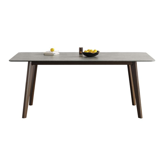 Mid-Century Modern Dining Table Rectangle Sintered Stone Dining Table with Wood Base