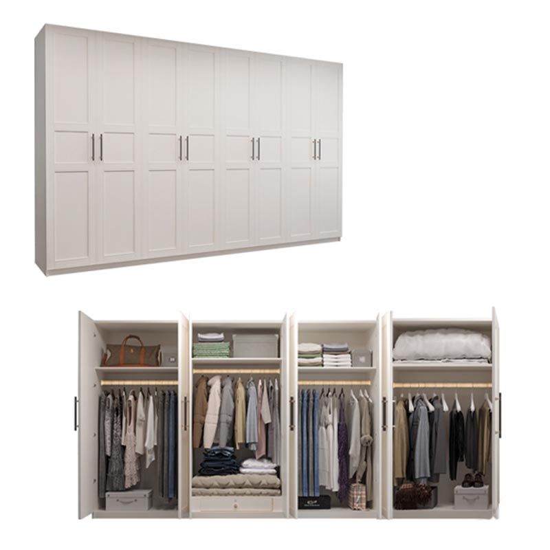 White Wood Wardrobe Cabinet With Drawers and Clothes Hanging Rod Storage Armoire Clearhalo 'Armoires & Wardrobes' 'armoires_wardrobes' 'Bedroom Furniture' 'furn' 'furn_armoires_wardrobes' 'Furniture' 1200x1200_0ff6ecc9-6515-4b1f-9e67-a5e921a5ce83