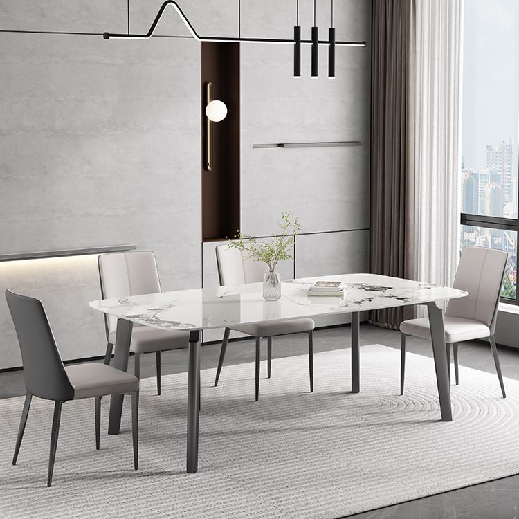 White Modern Rectangular Stone Dining Table with Stainless Steel Base Clearhalo 'Dining Tables & Seating' 'Dining Tables' 'dining_table' 'furn' 'furn_dining_table' 'Furniture' 'Kitchen & Dining Furniture' 1200x1200_0ff76ce8-f10c-4253-8caf-a6683ccbf06d