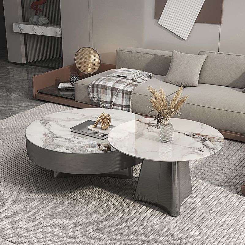 Round Slate Coffee Cocktail Table Pedestal Coffee or End Table with Storage Clearhalo 'Coffee & Accent Tables' 'Coffee Tables' 'coffee_tables' 'furn' 'furn_coffee_tables' 'Furniture' 'Living Room Furniture' 1200x1200_0ff80b01-4651-4e5e-a6a7-68e25737b7b2