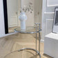 Contemporary Round End Table Glass Living Room Metal Abstract Side Table