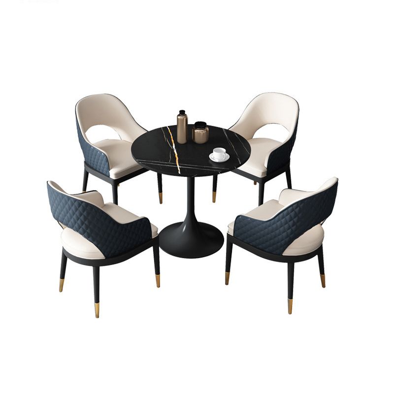Glam Style Sintered Stone Black Dining Room Set with Round Table Formal Dining Table Furniture Clearhalo 'Dining Room Sets' 'Dining Tables & Seating' 'dining_room_set' 'furn' 'furn_dining_room_set' 'Furniture' 'furniture_dining_room_set' 'Kitchen & Dining Furniture' 'kitchen&dining_furn' 'kitchen' 1200x1200_0ff96227-c38a-4781-969d-020683f697e7