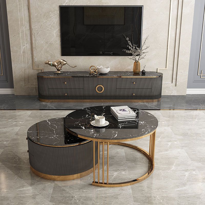 Glam Marble TV Stand Console Enclosed Storage TV Media Stand with Doors for Living Room Clearhalo 'furn' 'furn_tv_stands_entertainment_centers' 'Furniture' 'Living Room Furniture' 'TV Stands & Entertainment Centers' 'TV Stands & Media Storage Furniture' 'tv_stands_entertainment_centers' 1200x1200_0ffa8a40-5539-4714-b32b-b25dd5bd6b86