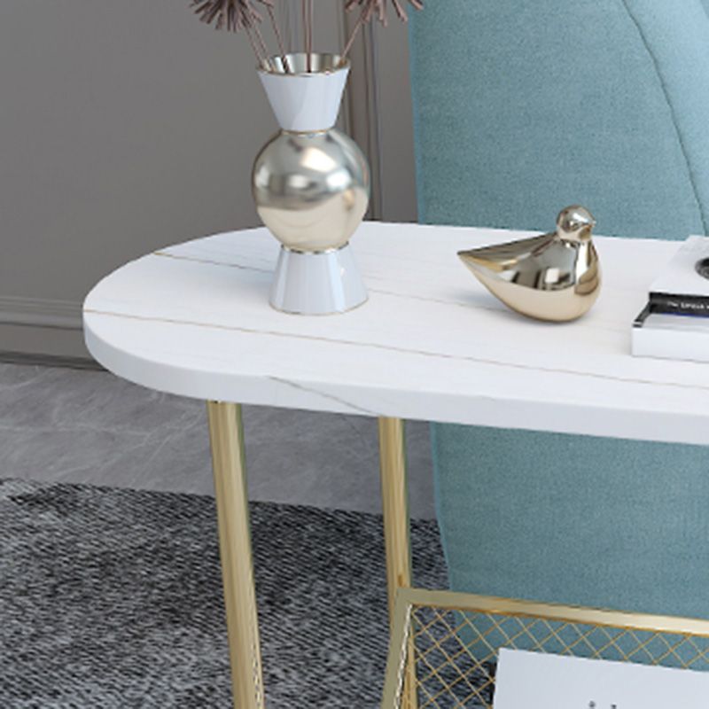 24.8" Tall Iron Frame Base End Table Oval Slate Top Side Table with Magazine Holder Clearhalo 'Coffee & Accent Tables' 'End & Side Tables' 'end_side_tables' 'furn' 'furn_end_side_tables' 'Furniture' 'Living Room Furniture' 1200x1200_0ffc0ec0-4770-45d7-9469-b14cec9d5e12