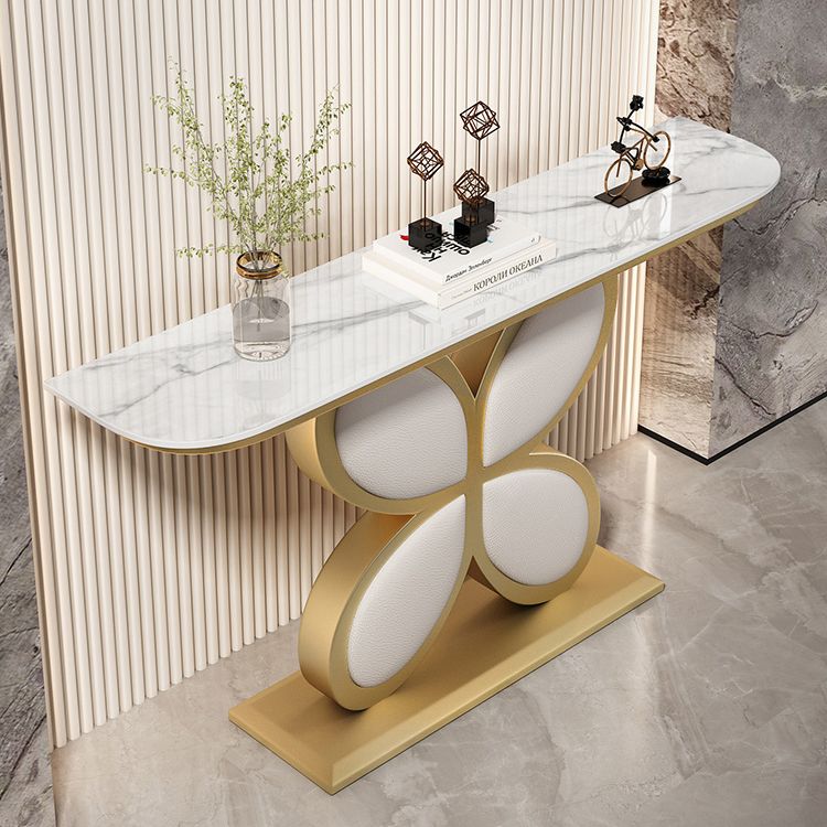Mesa de acento de media luna Acabado antiguo Mesa de sofá de consola en piedra