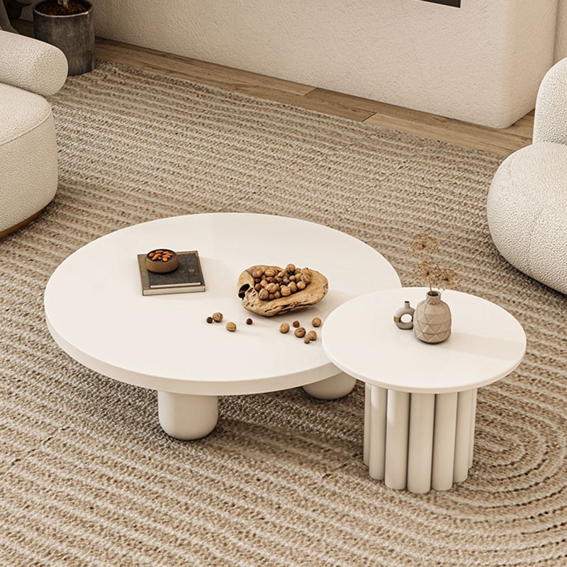 Solid Wood 4 Legs Coffee Table Round Minimalist Coffee Table