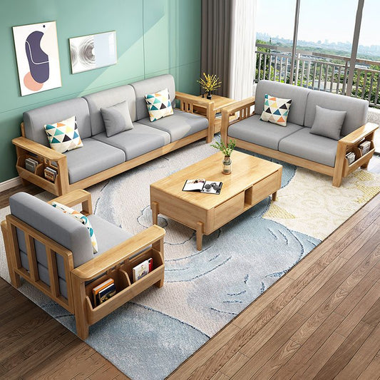 Stationary Cotton Sofa Standard Sewn Pillow Back Sofa for Living Room