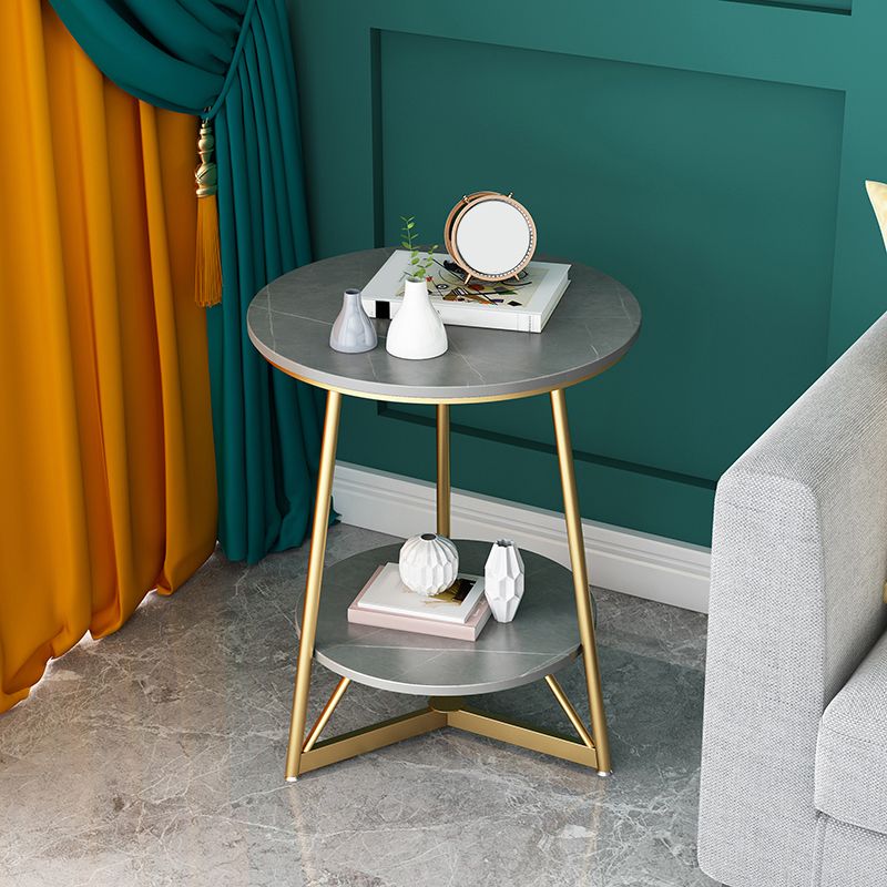 23.6" Tall Modern Round Slate Top Side Table Metal Cross-leg End Table with Shelf Clearhalo 'Coffee & Accent Tables' 'End & Side Tables' 'end_side_tables' 'furn' 'furn_end_side_tables' 'Furniture' 'Living Room Furniture' 1200x1200_10067526-e499-4862-a255-6cd9071d936b