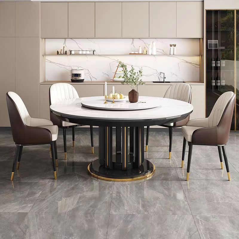 Glam Style Table Pedestal Dining Table with Turntable for Kitchen