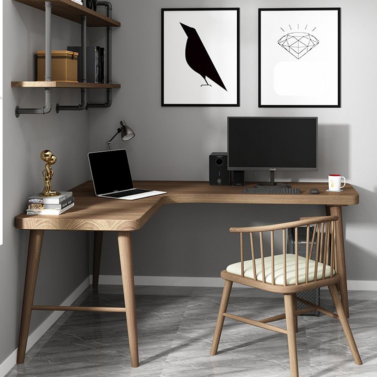 Solid Wood Corner Writing Desk Modern 29.53" Tall Office Desk with H-Base Clearhalo 'furn' 'furn_office_desk' 'Furniture' 'Office Desks' 'Office Furniture' 'office_desk' 1200x1200_10141aab-319a-4dc2-a843-ad3c497aac4f