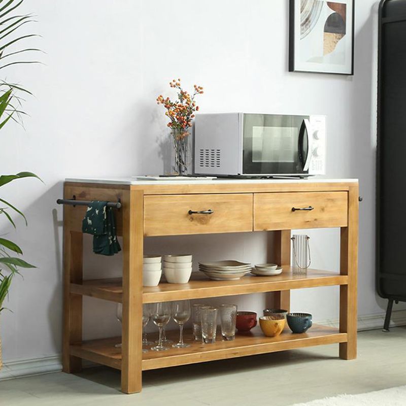 Modern Stationary Kitchen Island table Wood Rectangular Kitchen table with Towel Rack