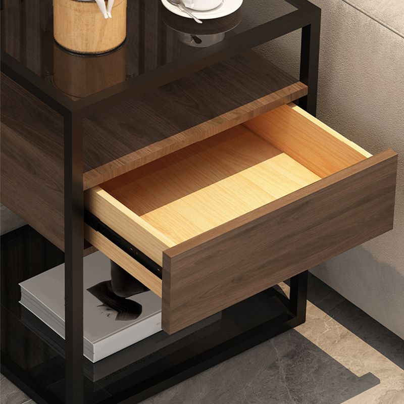 Tableau supérieur en verre carré / pierre 21.26 "Table d'appoint à 1 tirage de haut avec étagère de rangement