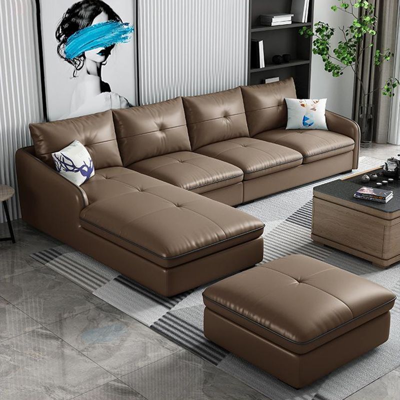31.49 " H Brown Leather Square Arm Tufted Sofa & Chaise for Living Room Clearhalo 'furn' 'furn_sectionals' 'Furniture' 'Living Room Furniture' 'Sectionals' 1200x1200_101f608a-acaf-4b52-8ab1-9460e7faccd9