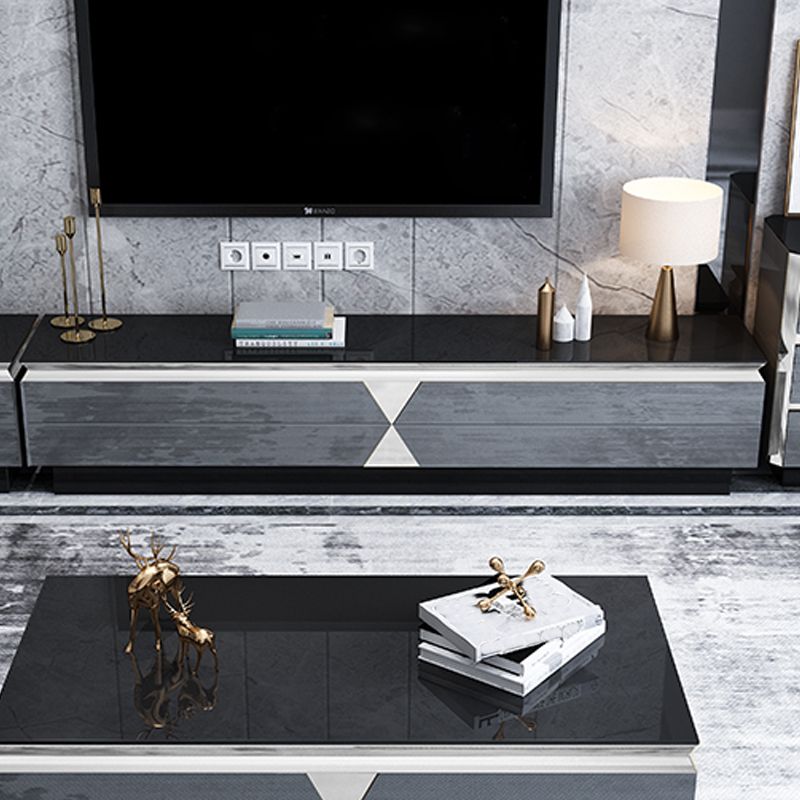 Glass and Wood TV Console Gorgeous Style Home Closed Black TV Stand Console Clearhalo 'furn' 'furn_tv_stands_entertainment_centers' 'Furniture' 'Living Room Furniture' 'TV Stands & Entertainment Centers' 'TV Stands & Media Storage Furniture' 'tv_stands_entertainment_centers' 1200x1200_10205caa-3ba2-4869-9366-5b589d4cdb7f