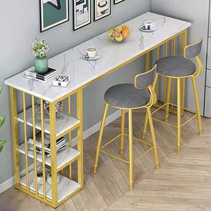 Rectangle Bar Dining Table Contemporary Bar Table with Gold Sled Base Clearhalo 'Bar Furniture' 'Bar Tables' 'bar_tables' 'furn' 'furn_bar_tables' 'Furniture' 'furniture_bar_tables' 'Kitchen & Dining Furniture' 1200x1200_10209b10-f80e-4132-b34e-ca4dc77f8e6f