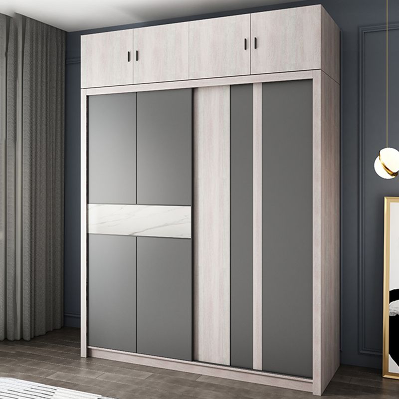 Grey Sliding Wardrobe Cabinet Contemporary Wardrobe Armoire for Bedroom Clearhalo 'Armoires & Wardrobes' 'armoires_wardrobes' 'Bedroom Furniture' 'furn' 'furn_armoires_wardrobes' 'Furniture' 1200x1200_10217e04-4b02-488f-be3b-a173b14bca70