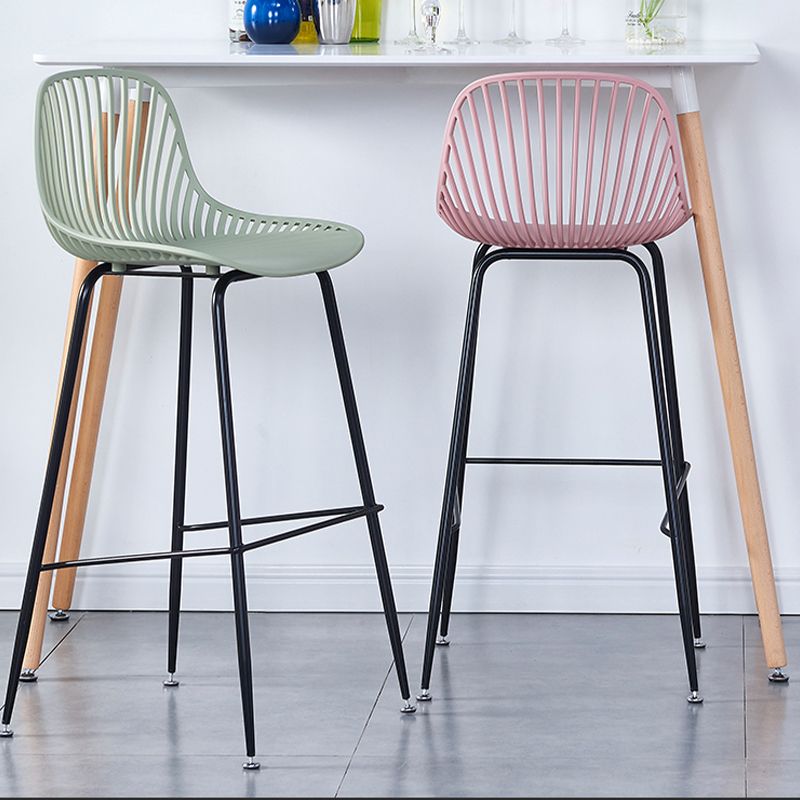 Contemporary Bucket Low Back Armless Bar Stools with Metal Base