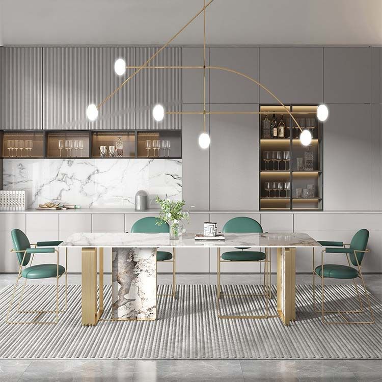 Glam Style Sintered Stone Dining Table Dining Rectangle Table with Metal Legs for Home Use