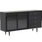 Stellatura nera in stile moderno in legno massiccio 4 cassetti sideboard da pranzo con porte di vetro
