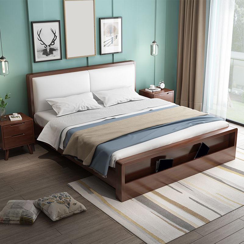 Wood and Upholstered Panel Bed Rubberwood Standard Bed Walnut and Natural