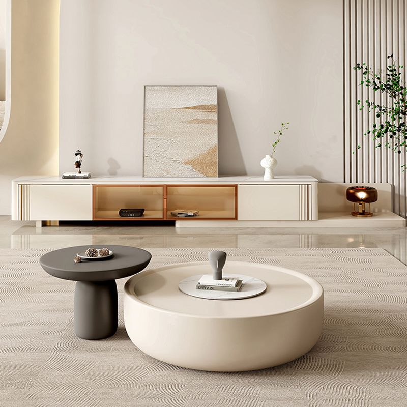Contemporary Coffee Table Round Wooden Drum Coffee Cocktail Table