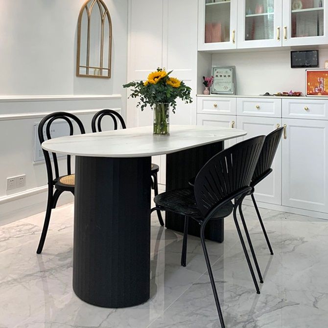 Marble Dining Table Contemporary Style Dining Site Table with Double Pedestal Clearhalo ' dining_table' 'Dining Tables & Seating' 'Dining Tables' 'furn' 'furn_dining_table' 'Furniture' 'furniture_dining_table' 'Kitchen & Dining Furniture' 'kitchen&dining_furn' 'kitchen' 'kitchen_dining_table' 1200x1200_103b03e2-f177-4417-af2b-7a07d26cda1e