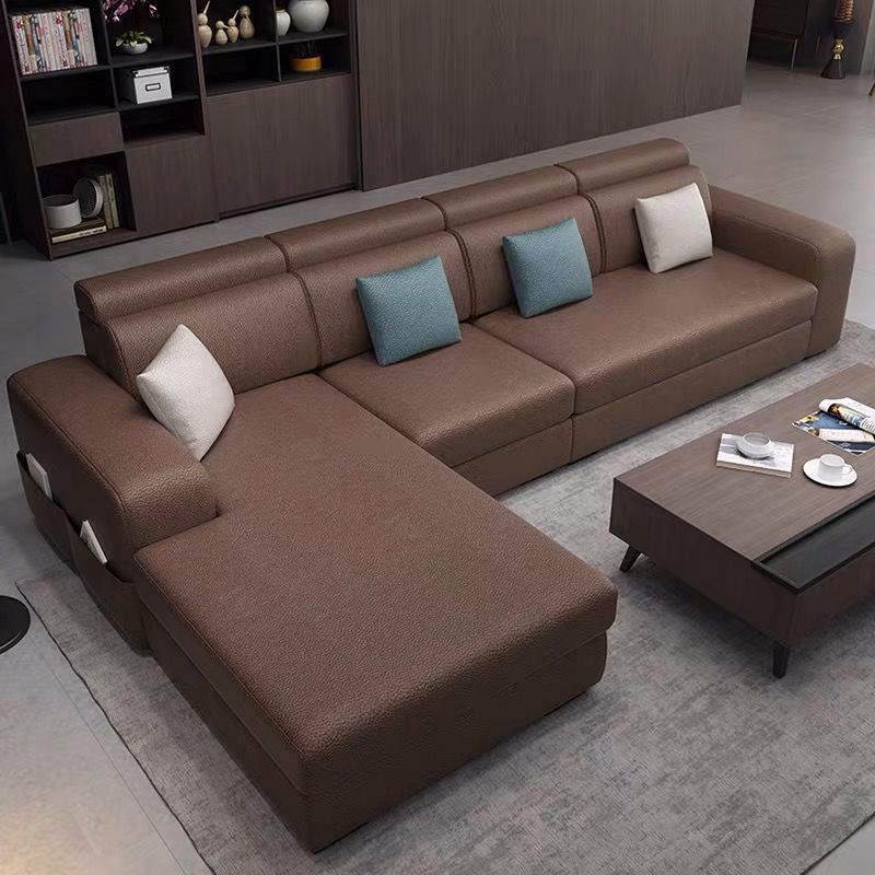 Faux Leather/Linen Square Arms Sectionals 110"L Sofa and Chaise for Living Room Clearhalo 'furn' 'furn_sectionals' 'Furniture' 'furniture_sectionals' 'kitchen' 'kitchen_sectionals' 'Living Room Furniture' 'Sectionals' 1200x1200_103f80b4-94d6-4777-9b07-bdd10303b0fe