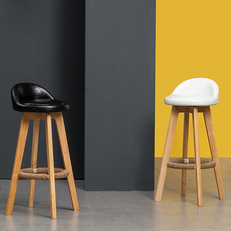 Scandinavian Wood Barstool Low Back Fabric Upholstered Counter Stool in Matte Finish