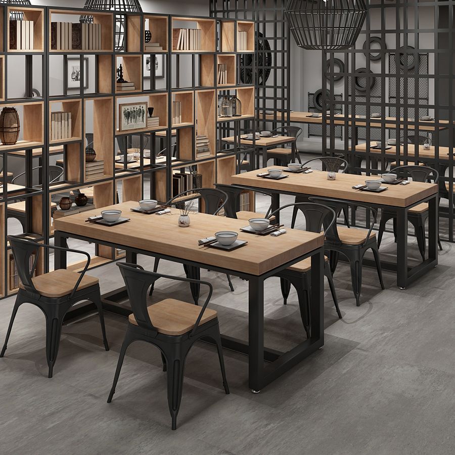 Industrial Style Solid Wood Dining Set with Traditional Height Table and Trestle Base Clearhalo 'Dining Room Sets' 'Dining Tables & Seating' 'dining_room_set' 'furn' 'furn_dining_room_set' 'Furniture' 'furniture_dining_room_set' 'Kitchen & Dining Furniture' 'kitchen&dining_furn' 'kitchen' 1200x1200_10440606-4ffb-49ec-b964-4c990218d2db