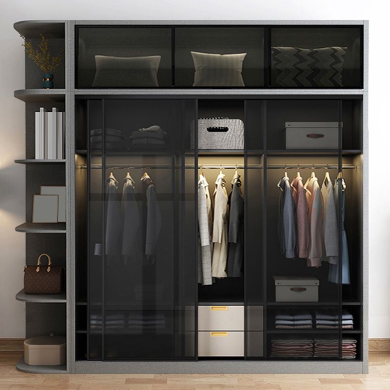 Contemporary Wood and Tempered Glass Wardrobe Freestanding Wardrobe Armoire without Light Clearhalo 'Armoires & Wardrobes' 'armoires_wardrobes' 'Bedroom Furniture' 'furn' 'furn_armoires_wardrobes' 'Furniture' 1200x1200_1049d675-ad29-455e-bcbb-9b57301028b1
