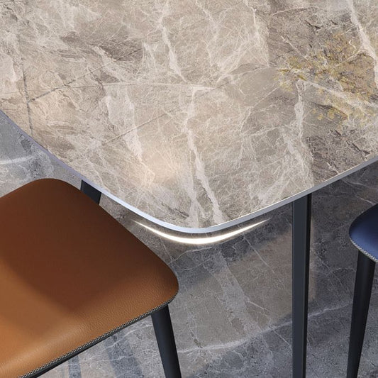 Mesa de comedor de estilo moderno Mesa rectangular de piedra sinterizada con base de metal