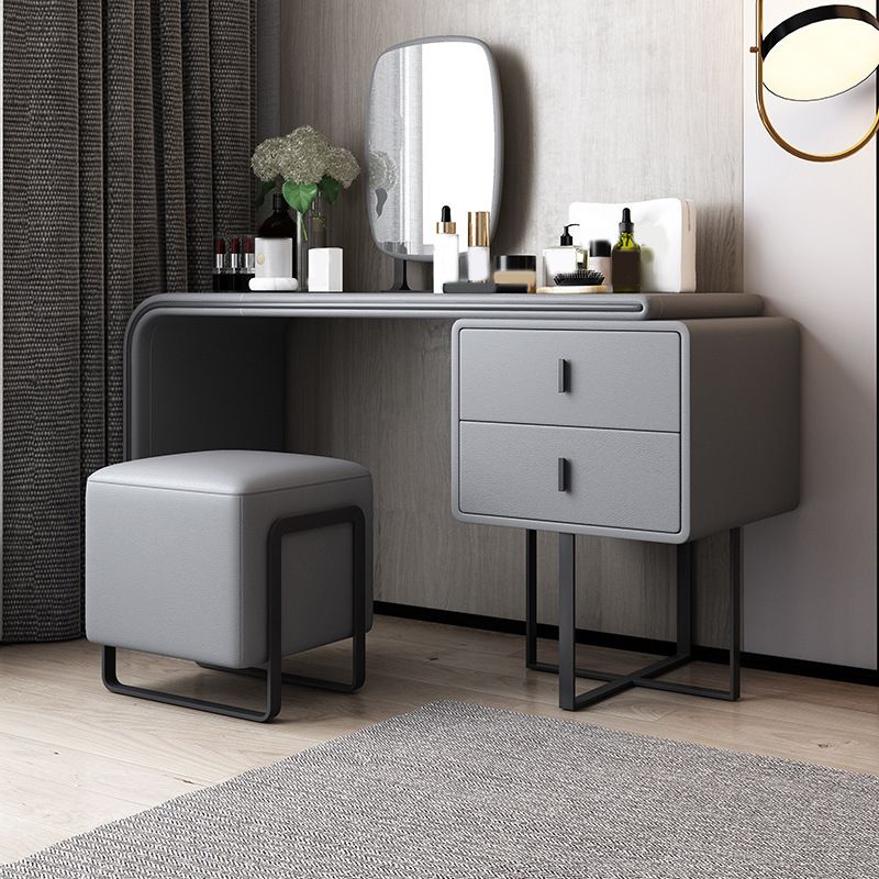 Table de casse-toi de maquillage de vanité en faux cuir avec tabouret et miroir - 39,37 "W