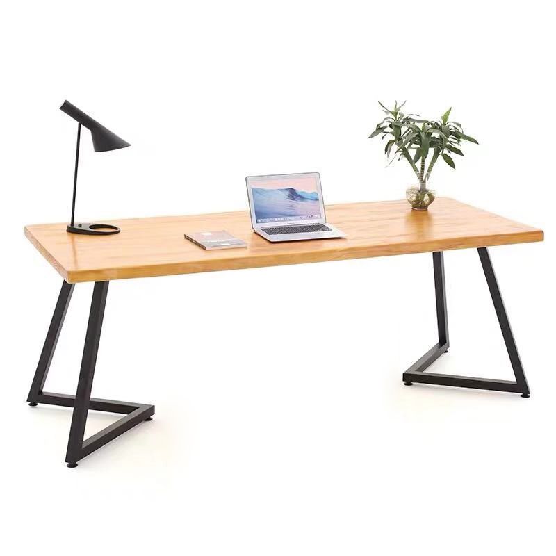 Rectangle Industrial Dining Table Double Pedestal Solid Wood Table Clearhalo 'Dining Tables & Seating' 'Dining Tables' 'dining_table' 'furn' 'furn_dining_table' 'Furniture' 'furniture_dining_table' 'Kitchen & Dining Furniture' 'kitchen' 'kitchen_dining_table' 1200x1200_10509469-9c85-40c4-9ca4-a28d2c7a045e