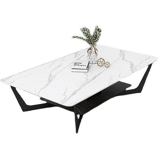 Modern White/grey Slate Top Rectangular Coffee Table with Metal Base Clearhalo 'Coffee & Accent Tables' 'Coffee Tables' 'coffee_tables' 'furn' 'furn_coffee_tables' 'Furniture' 'furniture_coffee_tables' 'Living Room Furniture' 1200x1200_10509adb-9609-4ceb-ab42-386f1881bba0