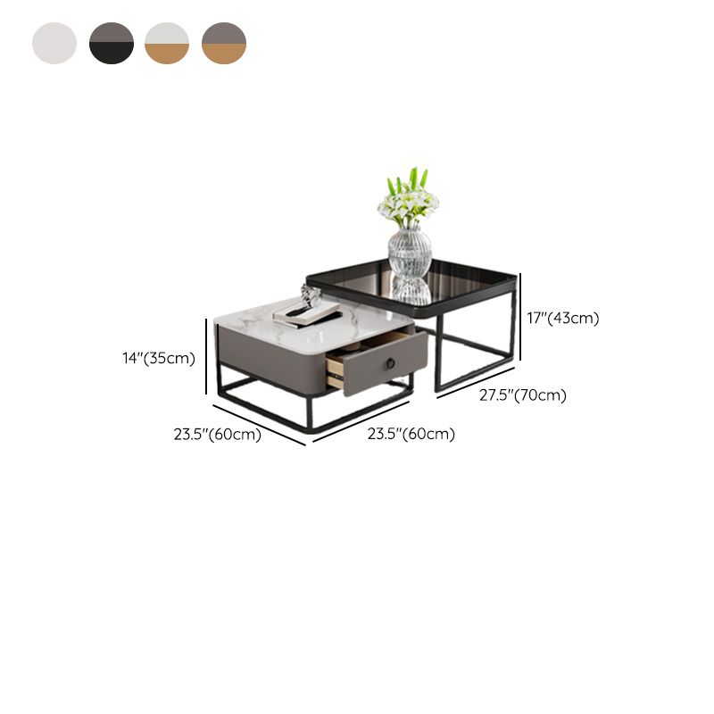 Frame Slate Coffee Table Glam Nesting Coffee Table Set with Drawer Clearhalo 'Coffee & Accent Tables' 'Coffee Tables' 'coffee_tables' 'furn' 'furn_coffee_tables' 'Furniture' 'Living Room Furniture' 1200x1200_1051fa38-9ae5-4ac5-9fbe-ac9f709b9a0a