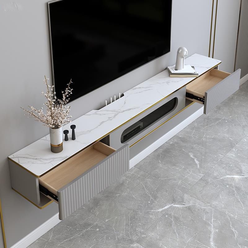 Console de meuble TV mural Console multimédia TV en bois avec 2 tiroirs
