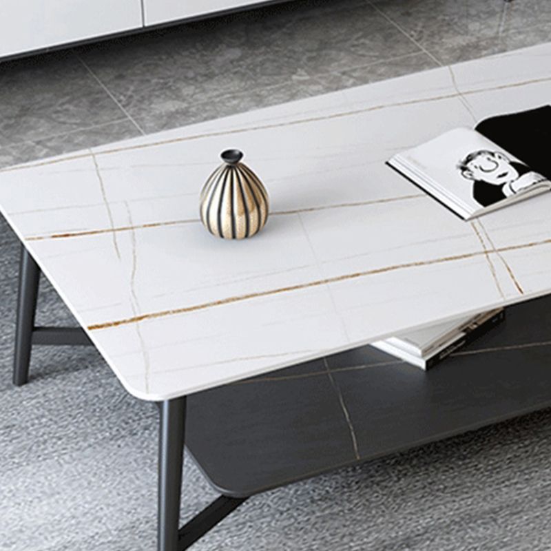 Modern Coffee Table with Storage Shelf and Black Metal Cross Base Clearhalo 'Coffee & Accent Tables' 'Coffee Tables' 'coffee_tables' 'furn' 'furn_coffee_tables' 'Furniture' 'Living Room Furniture' 1200x1200_105a5e49-ddc1-4790-b66c-e0a9c36fe700