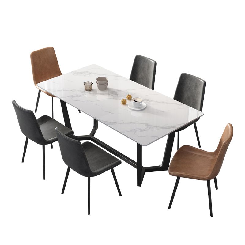Juego de mesa de comedor blanca rectangular, mesa de comedor y sillas modernas de piedra sinterizada, 1/4/5/7 Uds.