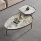 Mesa de cóctel geométrica contemporánea, mesas agrupadas de piedra con 3 patas
