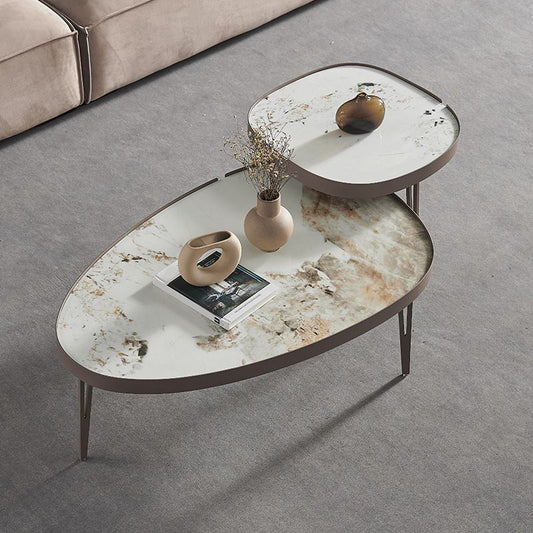 現代的な幾何学カクテルテーブルストーン3脚の束縛テーブル