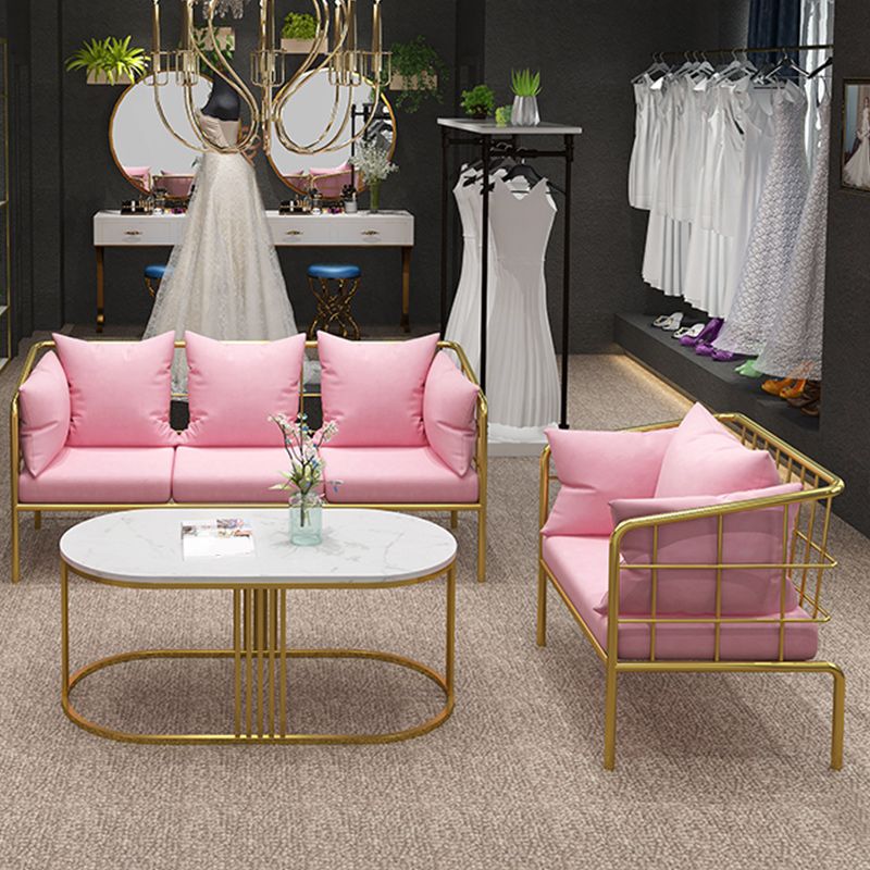 Golden Frame Pillow Back Sofa with Pillow Top Arm for Apartment