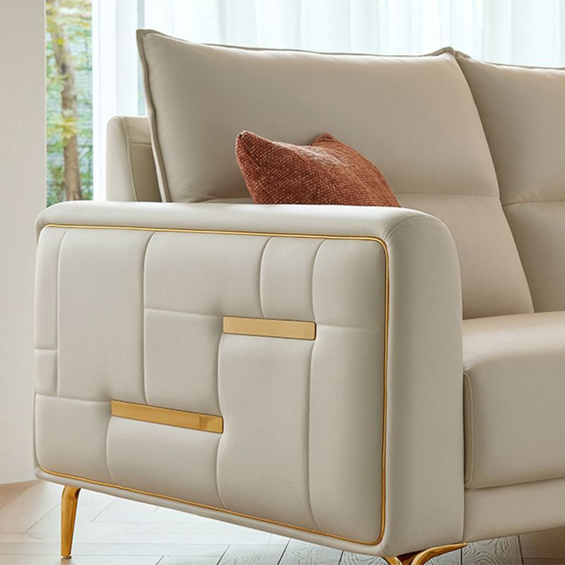 Contemporary Faux Leather Sewn Pillow Back Square Arm Sofa For Living Room Clearhalo 'furn' 'furn_sofas' 'Furniture' 'Living Room Furniture' 'Sofa' 'sofas' 1200x1200_10628f1c-87a5-4a22-a73f-1b6b6a4ed76f