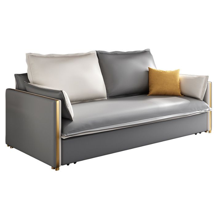 Moderne vierkante armbank Bed Gray Faux Lederen bank met opslag