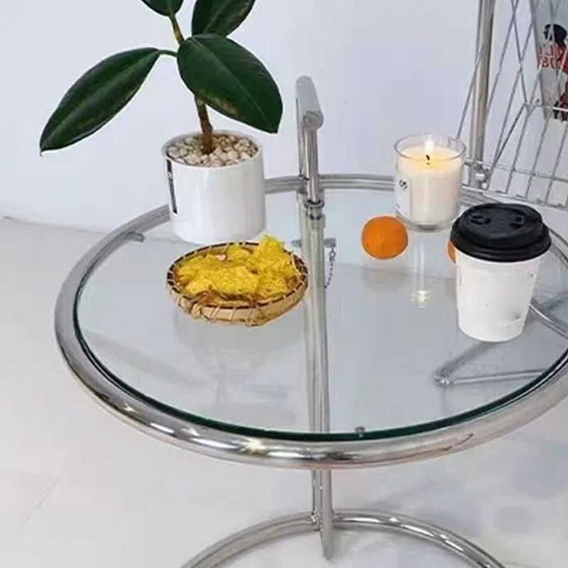 Round Glass Top End Table with Stainless Steel C Base Side Table Clearhalo 'Coffee & Accent Tables' 'End & Side Tables' 'end_side_tables' 'furn' 'furn_end_side_tables' 'Furniture' 'Living Room Furniture' 1200x1200_106c511b-5a1b-4fed-a72b-4f7cc9e5d866